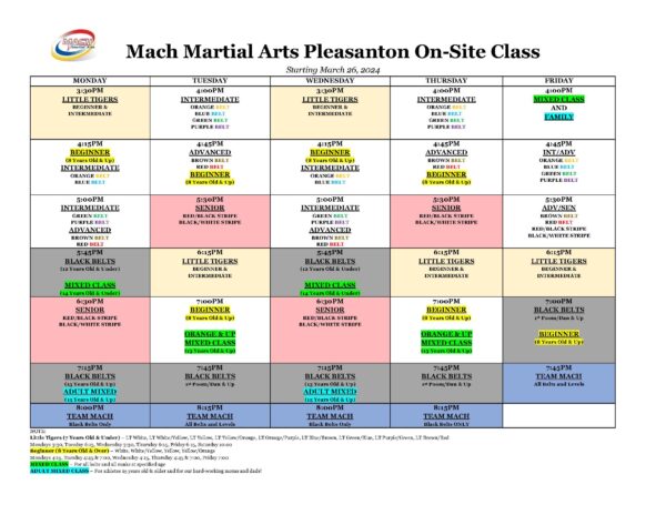 Mach Martial Arts Taekwondo Pleasanton New Schedule 2024