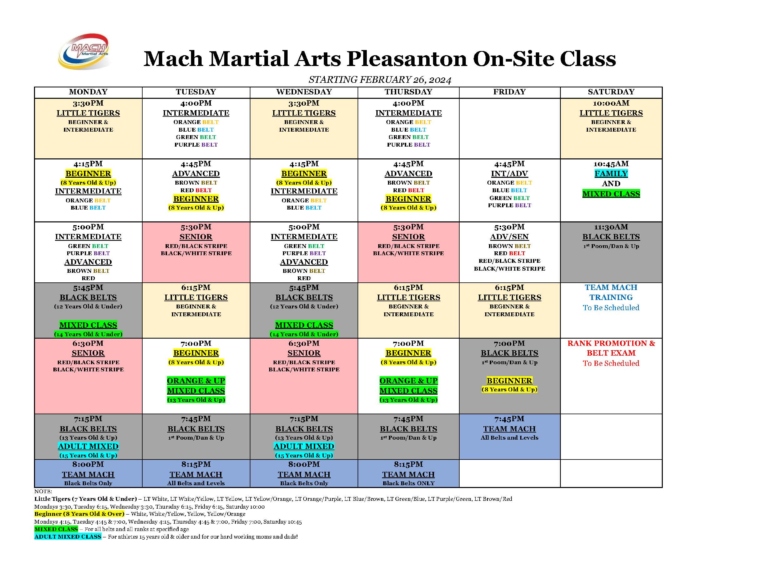 Mach Martial Arts Schedule We Teach the Martial Art of TAEKWONDO